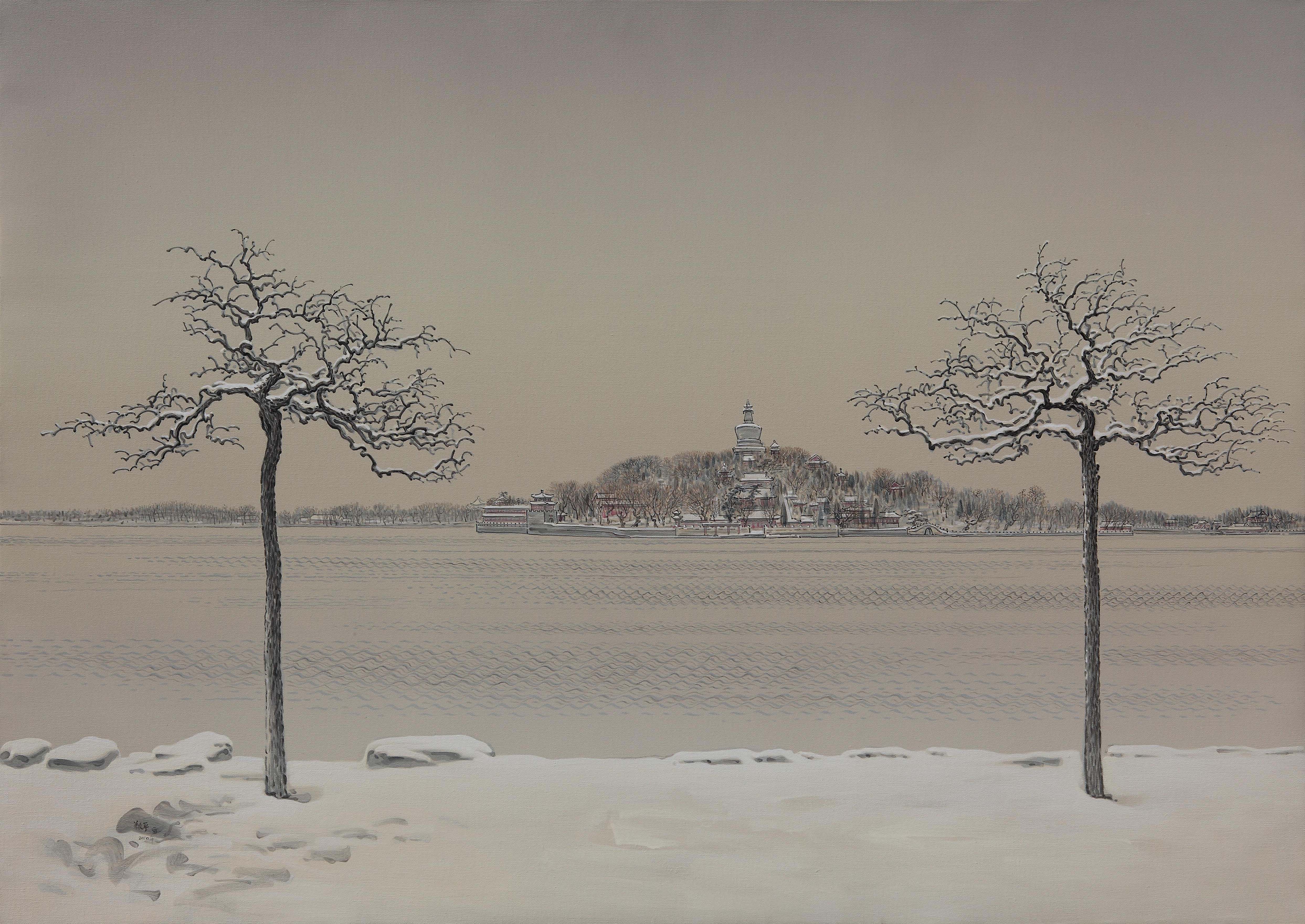 Cao Jingping | Snow Scene of Qing Island | acrylic on canvas | 120x160 cm | 2010